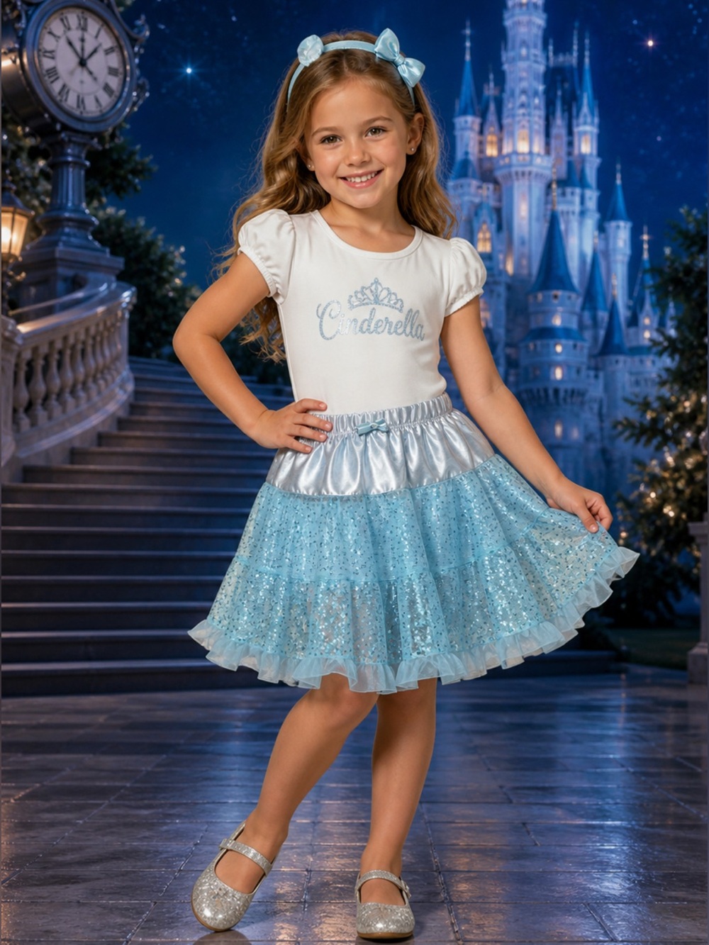 Pochew Girls Blue Sequin Tutu Skirt Tulle Princess Dance Costume Size Small